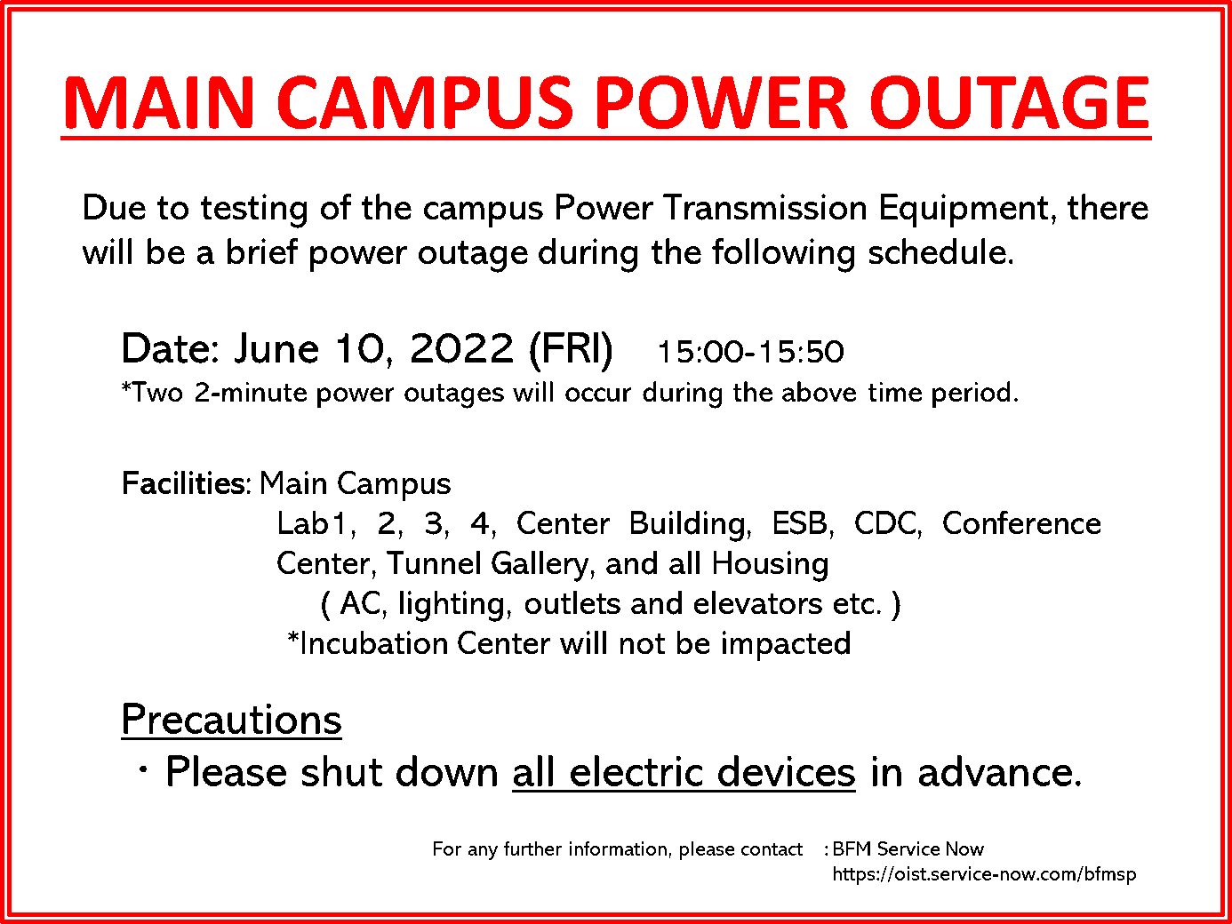 Scheduled Power Outage OIST Groups